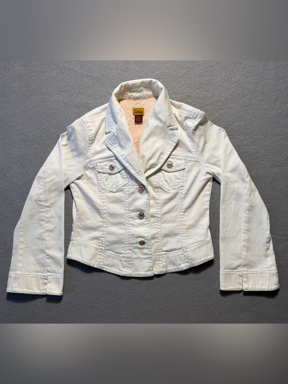 Louie White Denim Jacket Womens Size 4 Wide Sleeve Western Light Blue Stitching